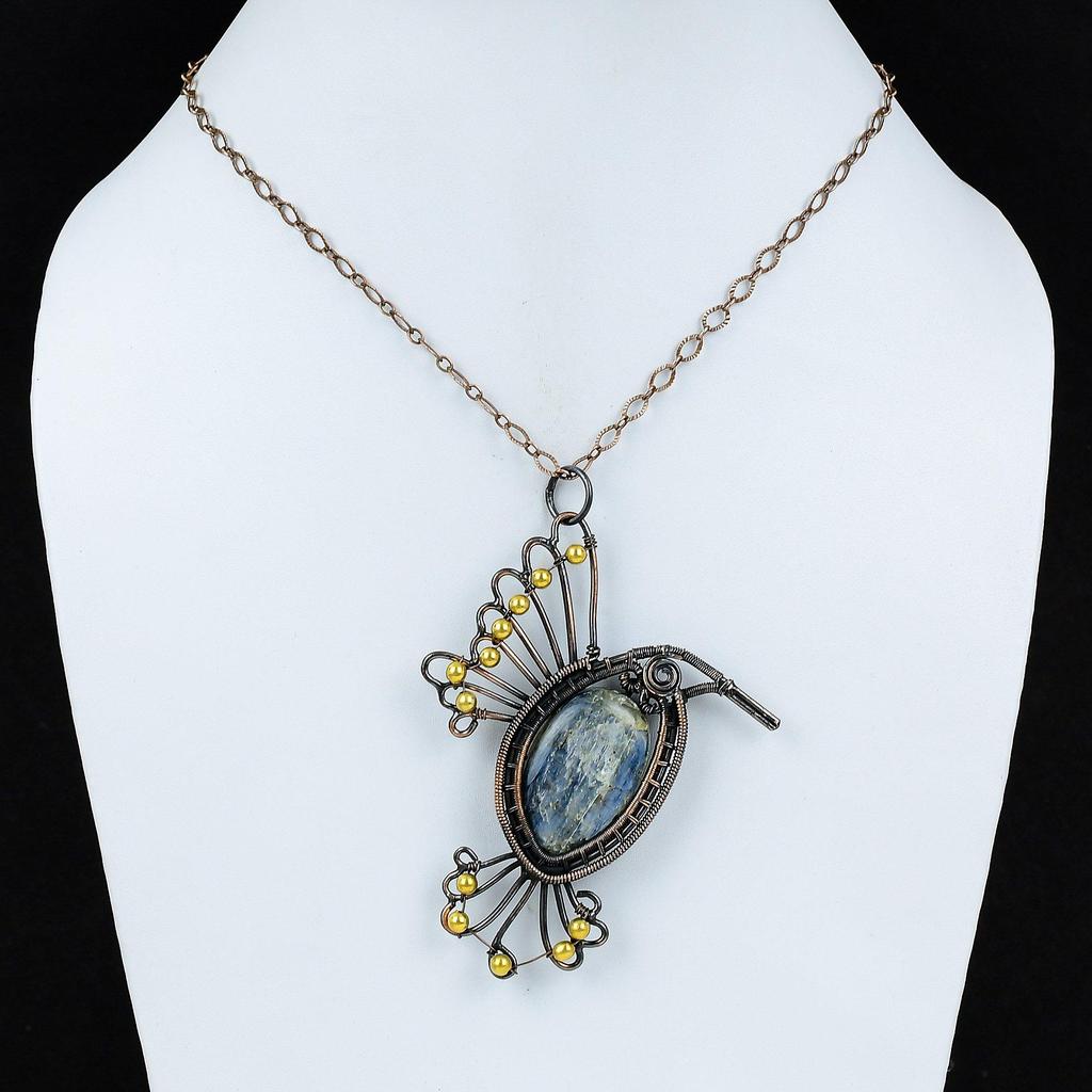 Kyanit Anhänger Kupferdraht gewickelter Anhänger Handgefertigter Schmuck Edelstein Vogel Anhänger Wunderbarer Kupferschmuck Geschenk für sie Geburtsstein Anhänger