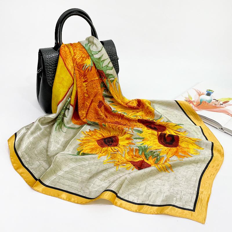 Spring And Summer Satin Long Scarf For Women Sunscreen Shawl Fashionable Beauty Scene Satin Long Scarf Versatile Travel Scarf
