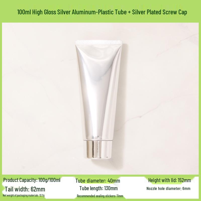 In Stock 100ml/100g High Gloss Gold-Silver Aluminum-Plastic Cosmetic Tube with Acrylic Cap - Refillable PE Empty Bottle