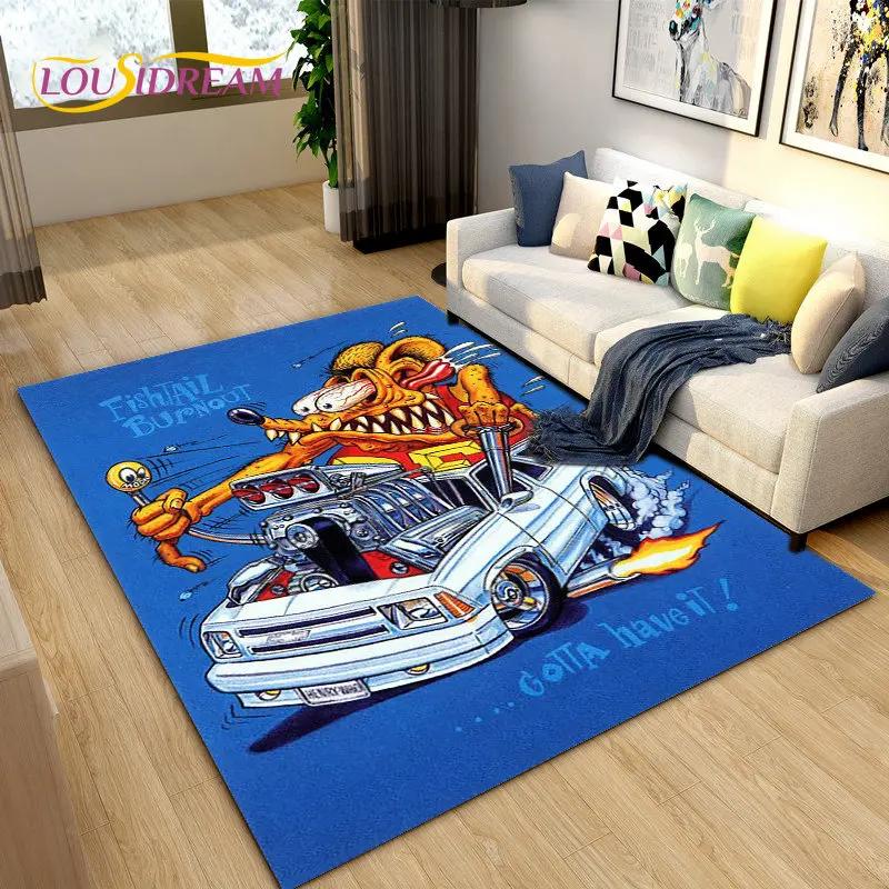 Tappeto Area Cartone Animato Divertente Rat Fink, Tappeto per Soggiorno Camera da Letto Garage Divano Decorazione Zerbino, Tappetino Antiscivolo da Gioco per Bambini