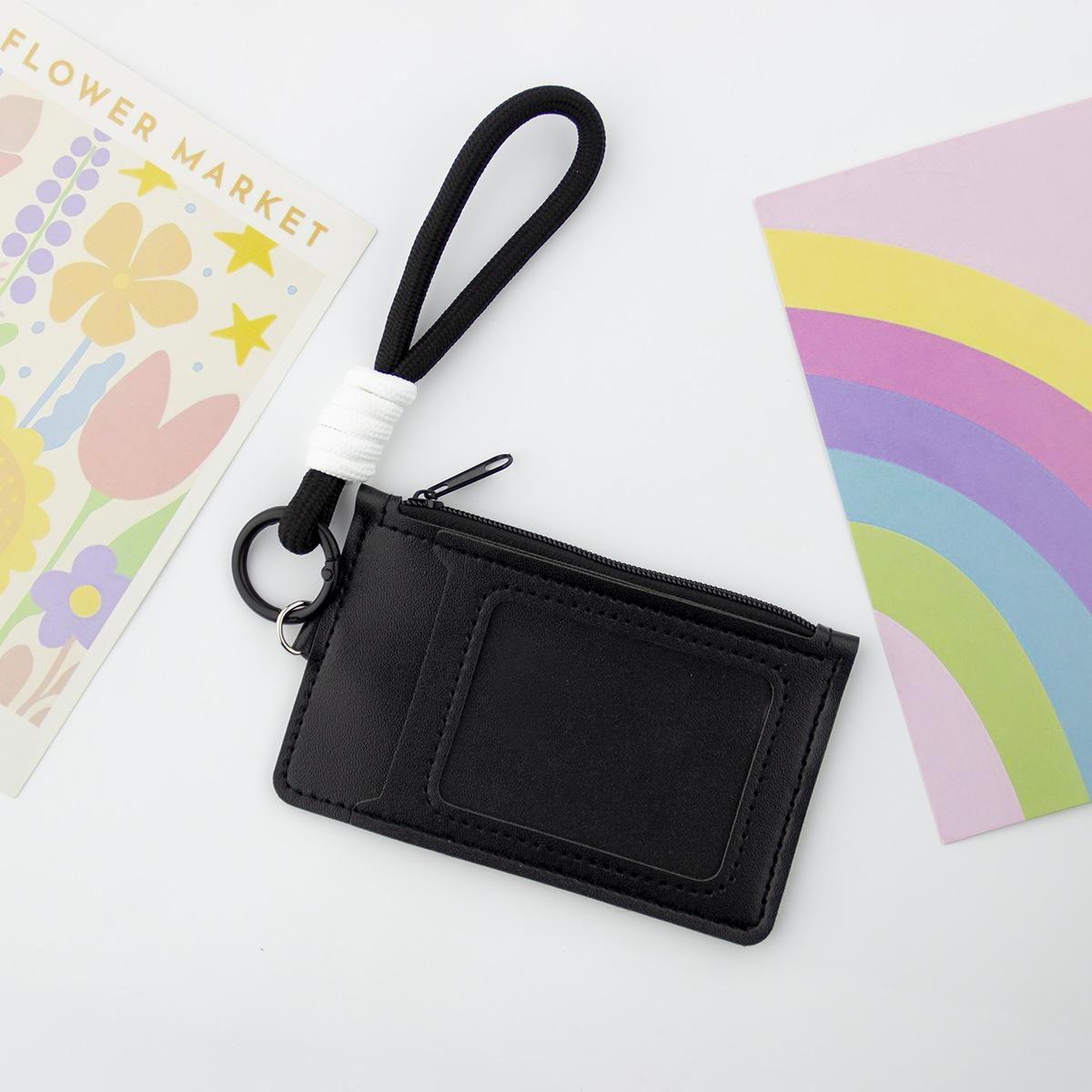

Solid Color Coin Purse with Wristband Portable Card Wallet PU Zipper Business Cards Holder Credit Card Case Pouch Storage Bag чёрный