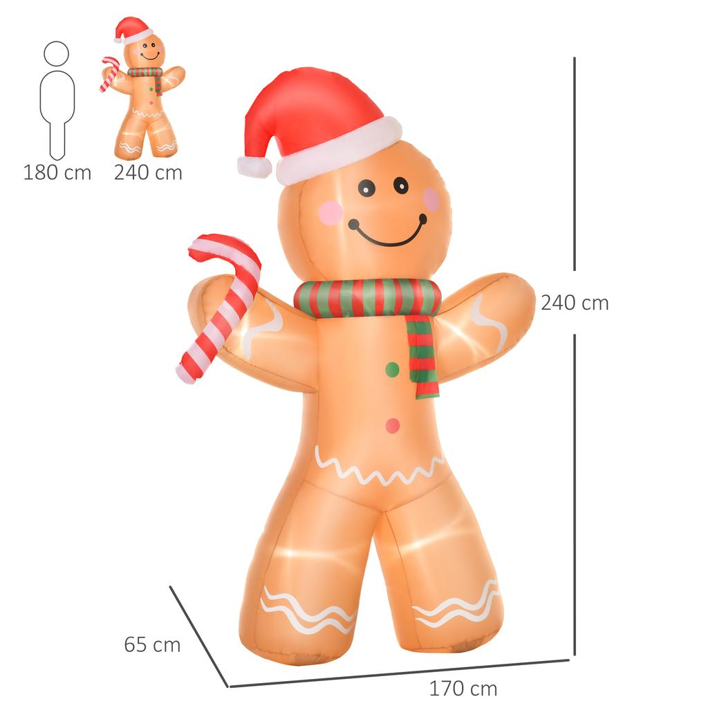 Self-inflating gingerbread man, including blower, Christmas decoration 2.4 m with LED lights