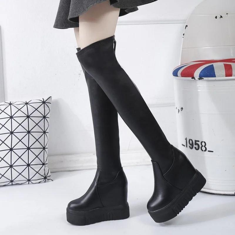 Fashion Long Boots for Women Very Heel Autumn Elastic Comfortable and Elegant Knee High Shaft Shoes Woman Designer Luxury Y2k Goth Pu 39