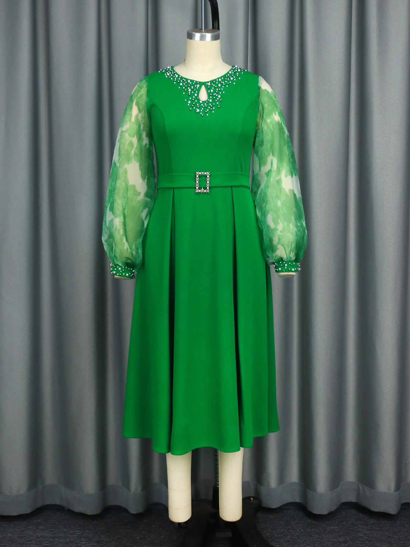 AOMEI зеленое платье А-силуэта с круглым вырезом — фото 2