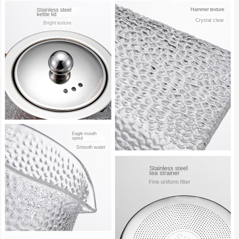 High Quality Hammer Glass Teapot With Stainless Steel Filter Puer Tea Maker Heat Resistant Glass Teapot and Cup Set Kettle Pot