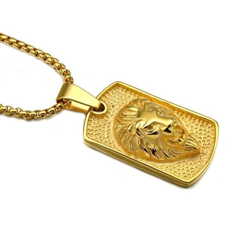 New Fashionable Personalized Mens Trendy Simple Lion Head Pendant Necklace