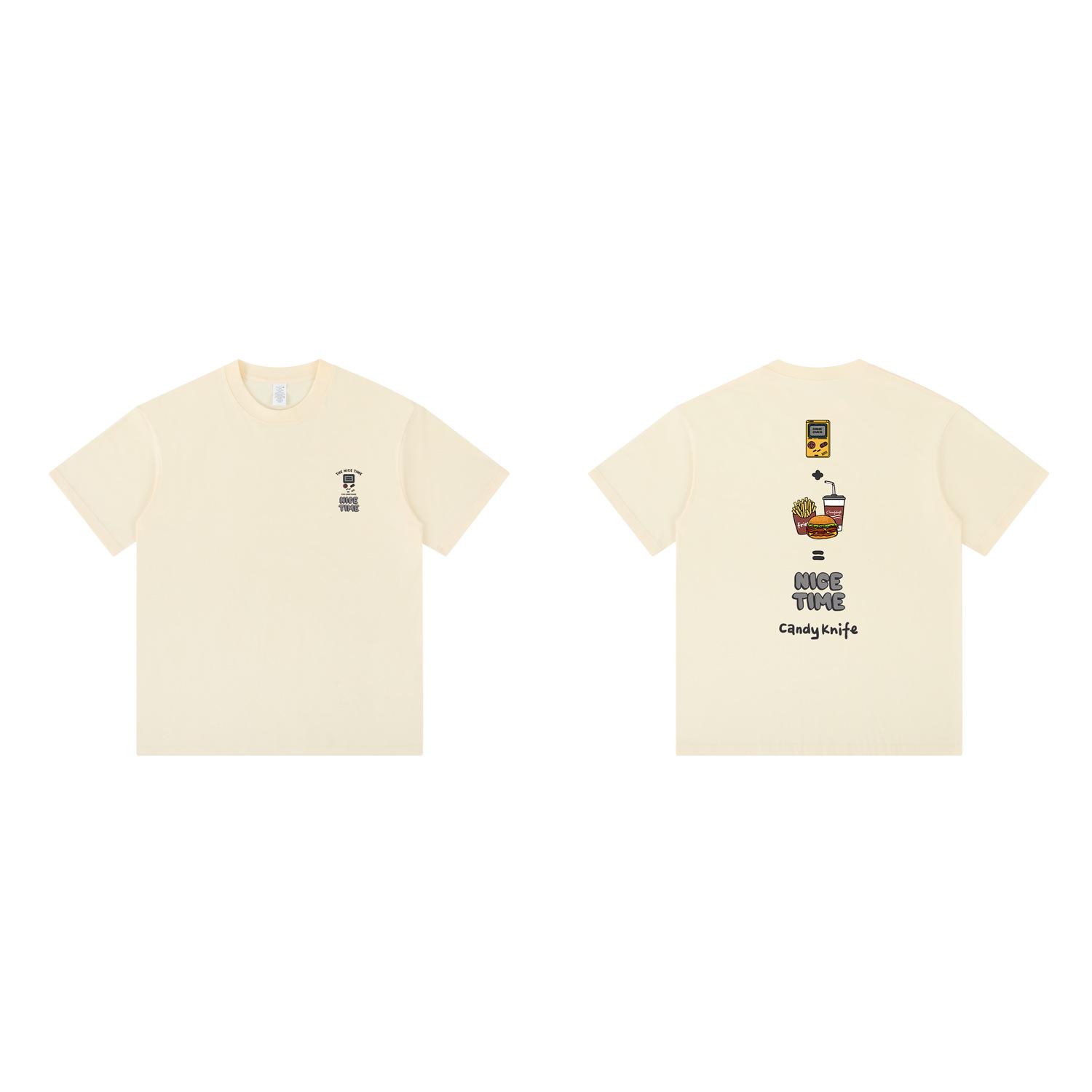 

Ретро мультяшная футболка с коротким рукавом - Модная, Свободная, Универсальный студенческий стиль 2XL бежевый