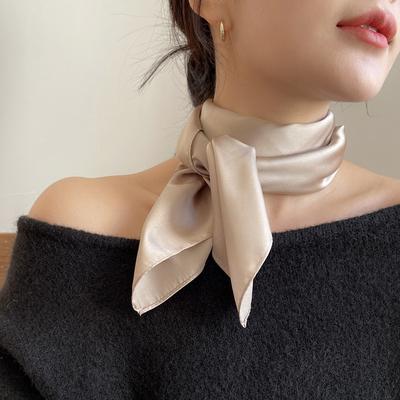 Pañuelo Cuadrado de Seda de Color Sólido 70*70cm para Mujer Suave Satén Cinta para el Pelo Pañuelo Corbata Diadema Femenina Cinta para Bolso