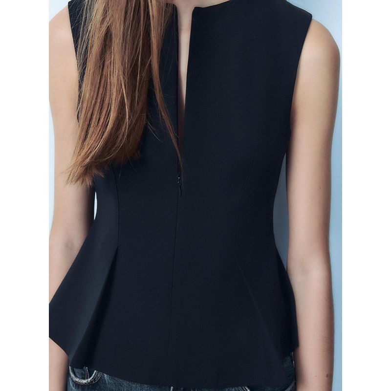 Za2025 Spring New Women's Clothing Short Skirt Hem Pleated round Neck Sleeveless Waist Trimming Versatile Tops 2180010