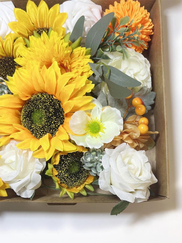 Faux Flowers Combo Artificial Flowers Box Set DIY Bouquets for Wedding Flowers with Leaves and Stems Handmade Floral Arrangements Bridal Home Decor