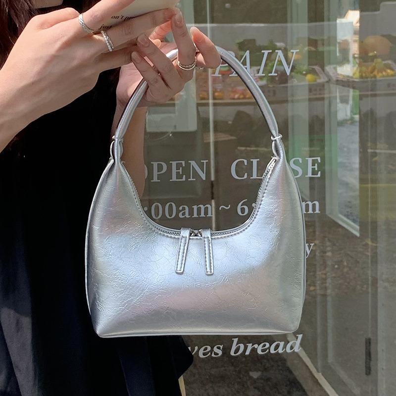 French Silver Textured Underarm Bag Women Summer Textured Niche Shoulder Bag Handbag Korean Ins Bag