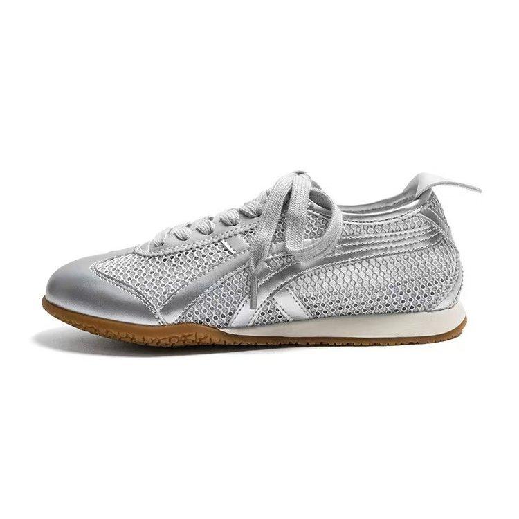 Leather Casual Sports Flat Bottom Running Thick Baseplate Shoes Summer Thin Single Net Soft Sole Mesh Forrest Gump Training Shoes Women