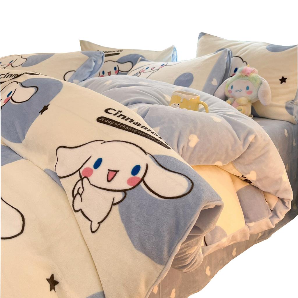 Children'S Thickened Milk Fleece Bed Four-Piece Warm Coral Fleece Fleece Quilt Cover Student Bedding