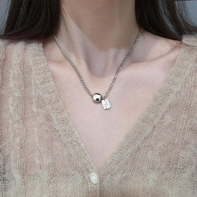 Premium Sense English Luck Square Brand Thai Silver Doudou Necklace Women'S Niche Design Oval Bead Accessories