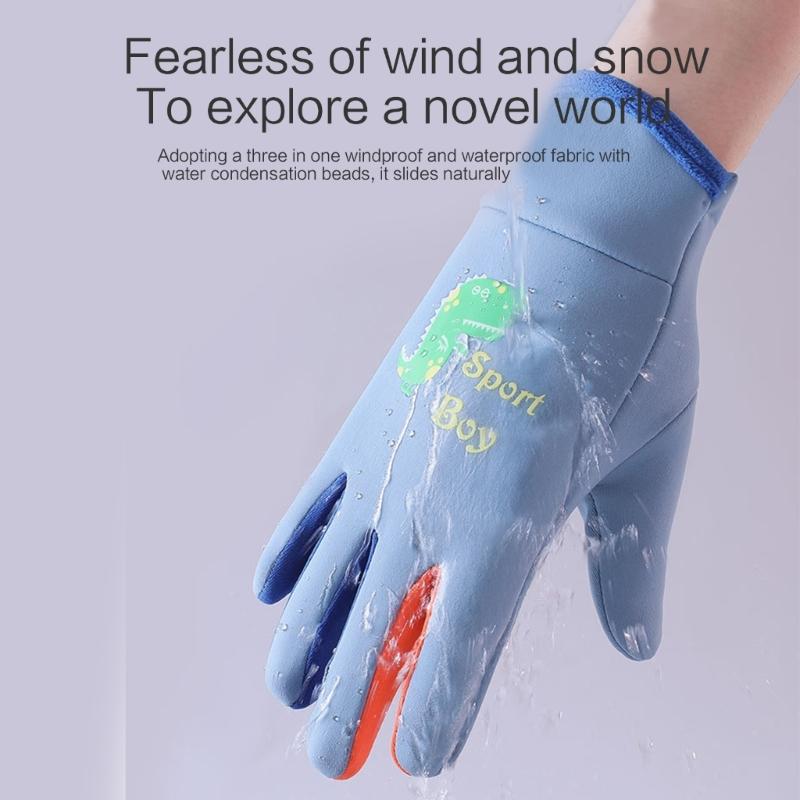 Children Waterproof Skiing Gloves Winter Windproof Snowing Gloves for Kids Skiing Fluorescence Outdoor Sports Necessary