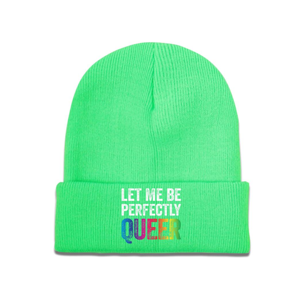 Let Me Be Perfectly Queer Gay Pun LGBT Lesbian Gay Bisexual Transgender Knitted Hat for Women Unisex Beanies Winter Hats Melon Cap