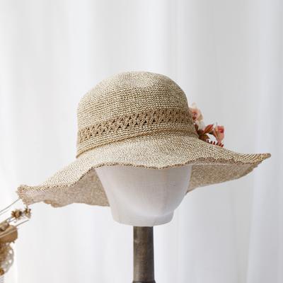 Ins Summner Countryside Flower Holiday Raffia Grass Wide Brim Can Fold Lady Sun Cap Women Leisure Hat