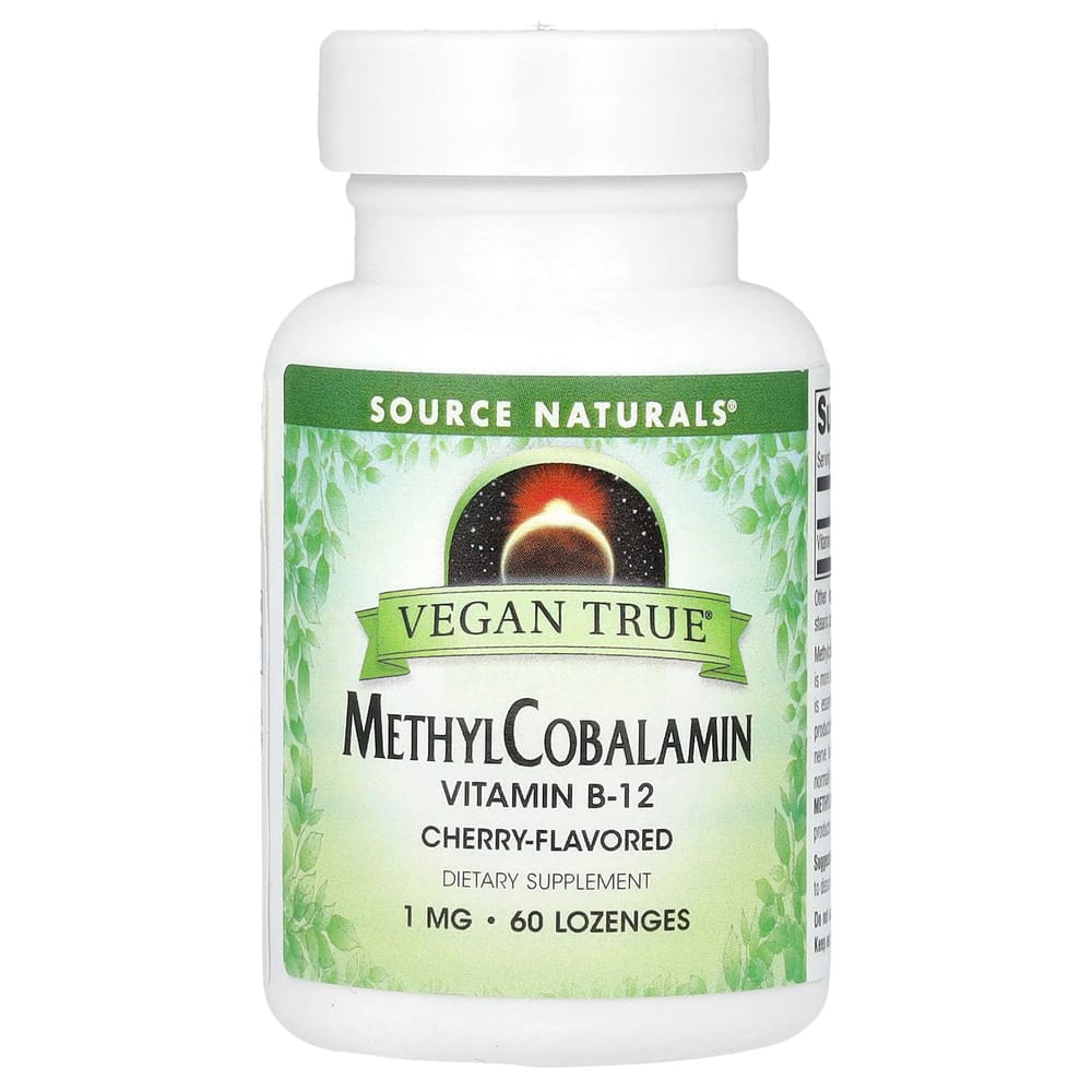 Source Naturals Vegan True Methylcobalamin Vitamin B-12 Cherry Flavor 1mg Lozenges 60 Tablets