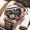 Tourbillon Automatic Mechanical Wristwatch Waterproof Luminous Date Week Leather Men Watch Luxury Fashion Watches