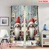 2pcs 2D Flat Printing Happy Christmas Party Curtains Christmas Gnomes Forest Lanterns Digital Printed Polyester Drapes Holiday