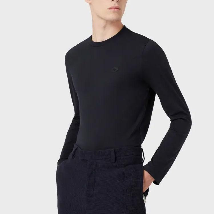 Emporio Armani Essentials Solid Logo Patch Crew Neck Pullover Long Sleeve T-Shirt Men tops Blue 8N1TR1-1JRGZ-0920