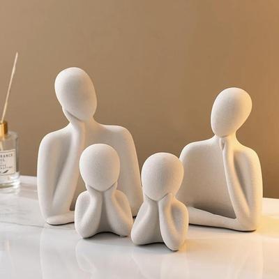Couple Family Statue | Ceramic Thinker Sculpture | Home Decor Items for Living Room Show Piece | Table Artifact (White | Set of 4), People