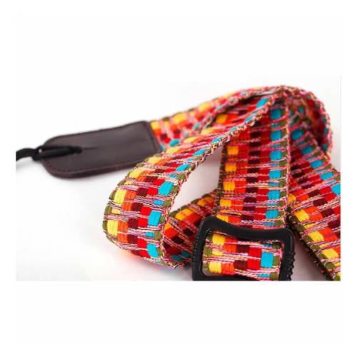 MUSIC FIRST Durable Rainbow Adjustable 100% Cotton & Genuine Leather Ukulele Strap Shoulder Strap Version 2.0