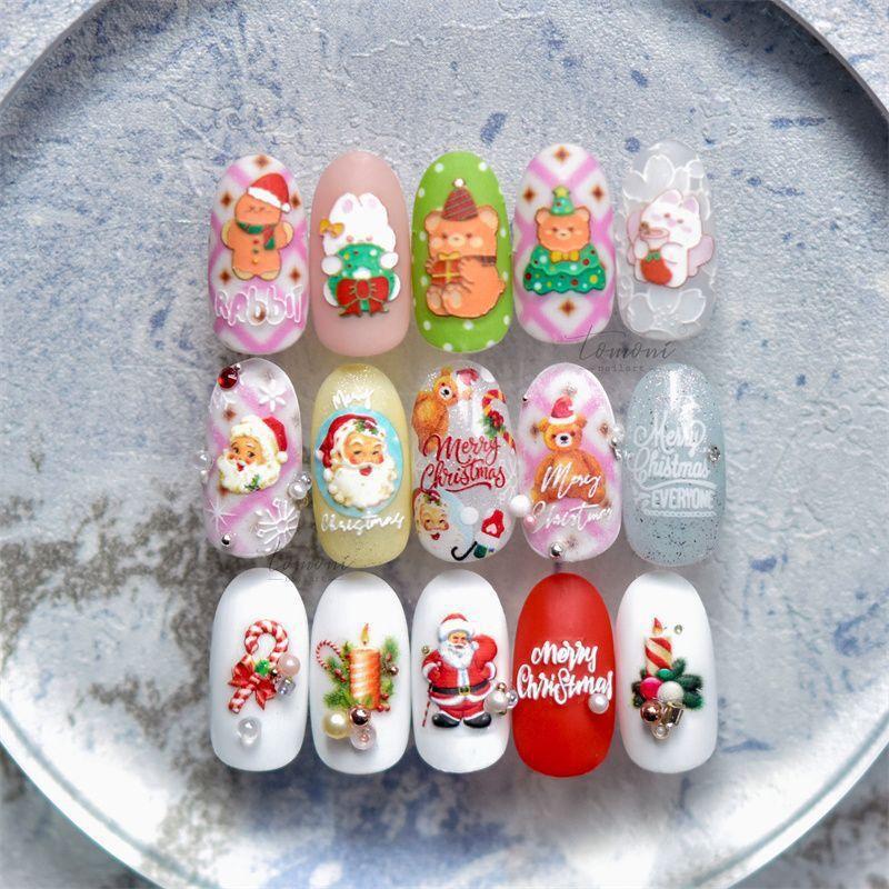 2023 Christmas 5D Nail Stickers: Santa Claus, Gingerbread Man & Reindeer - Cute Japanese Style Adhesives