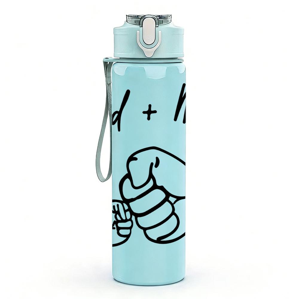 1PC Dad And Me Hand Shake Outline 750ml Color Plastic Water Bottle Leakproof Flip Straw Lid For Sports Office Home Use