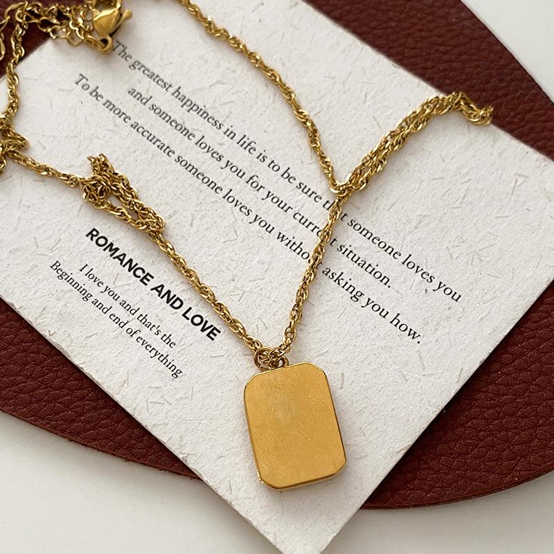 Titanium Steel Geometric Square Pendant Necklace Light Luxury Niche Design Simple High Sense Clavicle Chain