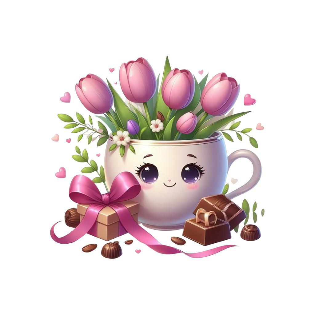 Caneca Coração Doce Adesivos de Parede Data Floral & Chocolate, Autoadesivo Removível Decoração Fofa para Decoração de Cozinha Sala de Estar Quarto
