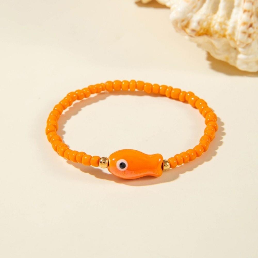 Sea Series Fish Pendant Bracelet Colorful Polka Dot Bead Bracelet Retro Beach Bangle Summer