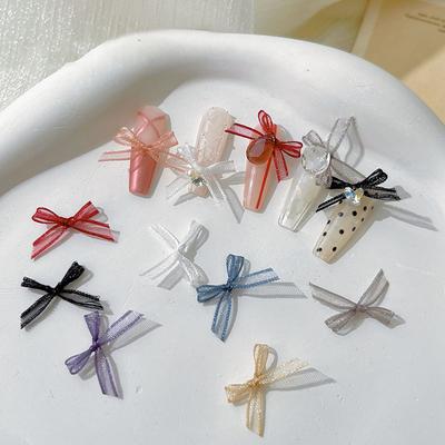 10 Stück 3D Schleifen Nagelkunst Dekorationen Fee Organza Spitze Schleifen Nagelzubehör Für Mädchen Braut Nägel DIY Dekor