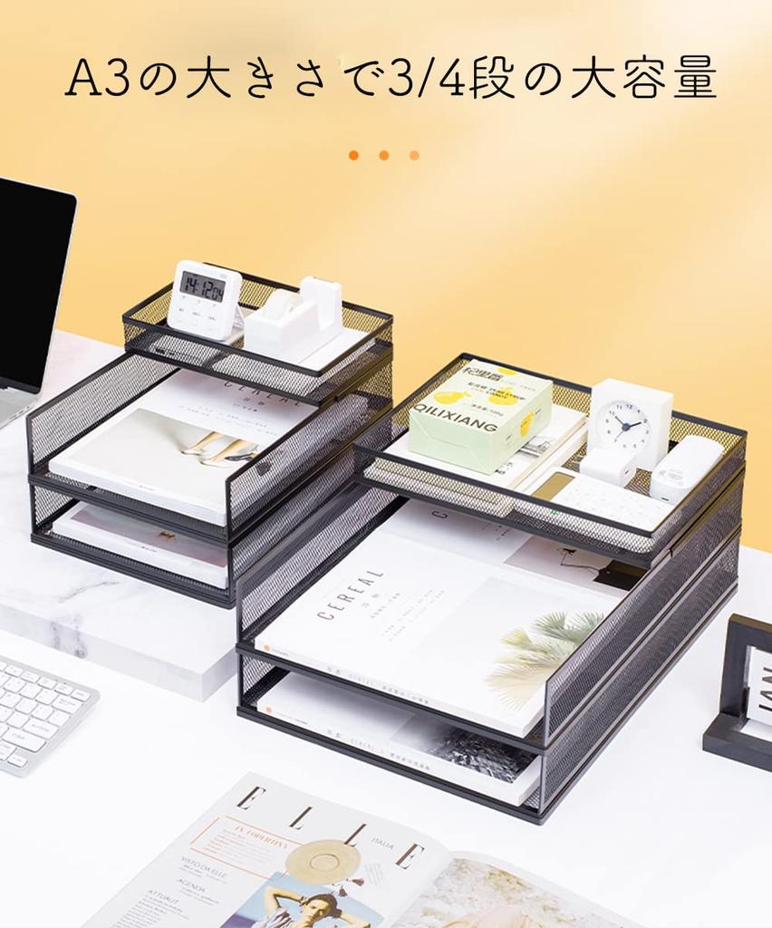 A3 Desktop Storage Rack Metal Document Tray Metal Horizontal Vertical Mesh Letter Case A3 Document Tray File Rack 3 Tiers Document Shelf Holder Desk