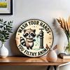 Raccoon Washing Hands Metal Sign Vintage Round Wall Art Rustic Iron Decor