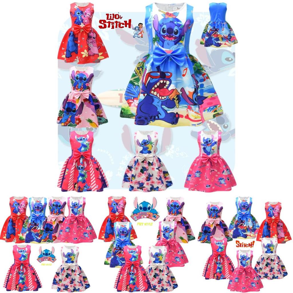 2023 New Arrival Starry Baby Lilo And Stitch Girls Dress, Cartoon Style, A-line Skirt