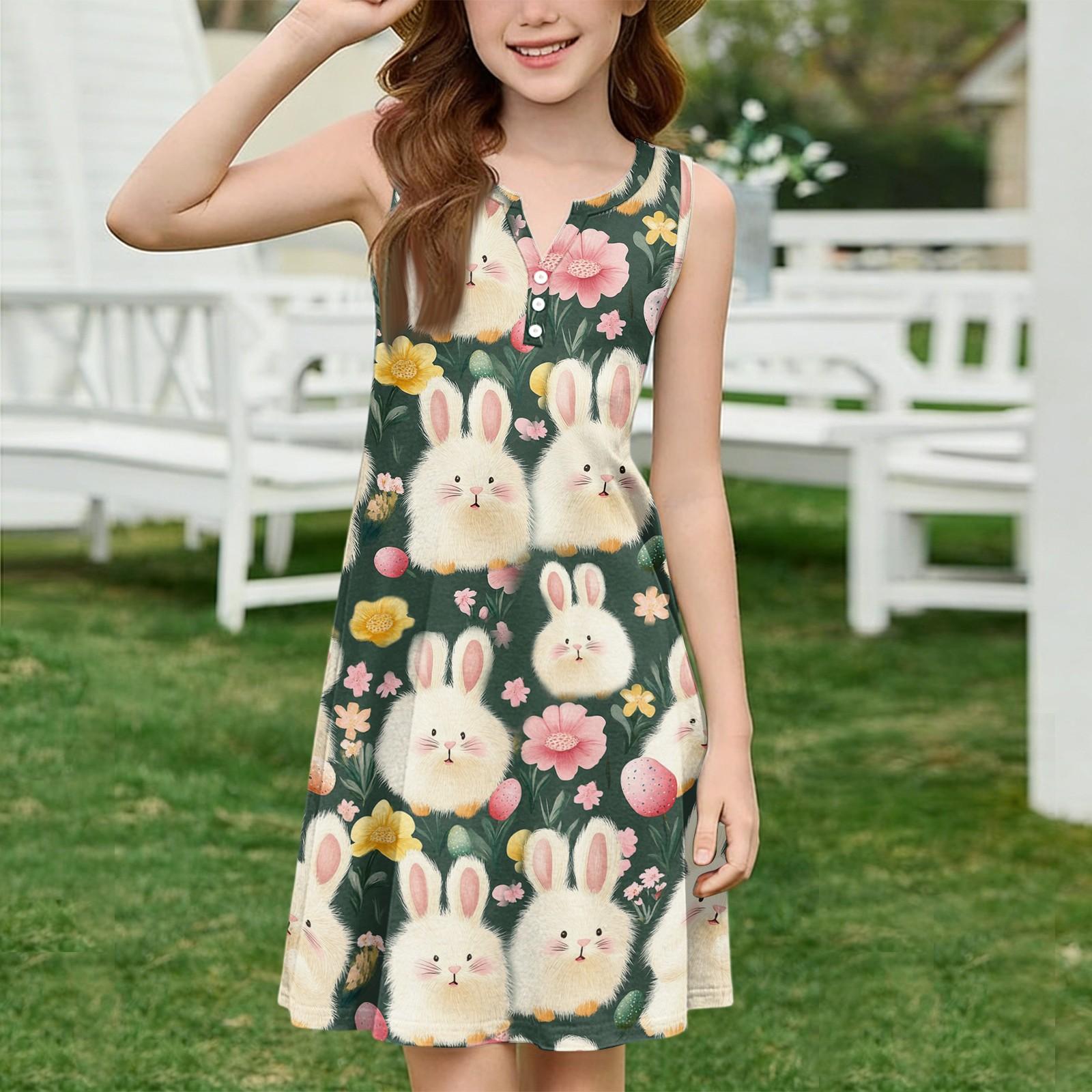 Girl Summer Dress Color & Print Sleeveless Dress With Pocket Casual Dress Sleeveless Party Dress 120