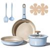 Frying Pan IH Gas Stove Detachable Blue Gold 9-Piece Set, & Compatible, Handle, &
