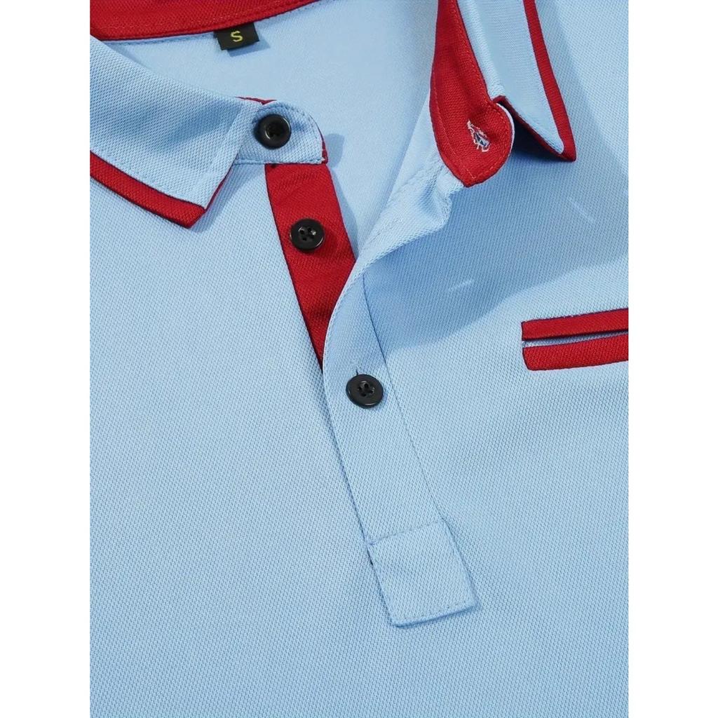 Fashion Men's Summer New Chest Fake Pockets Splicing Colour Blocking Casual Sports Polo Shirt Tops
