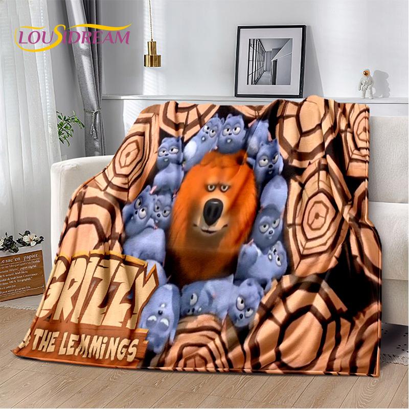 Cartoon 3D Grizzy und die Lemminge Decke, Weiche Überwurfdecke für Zuhause Schlafzimmer Bett Sofa Picknick Reise Büro Abdeckung Decke Kinder