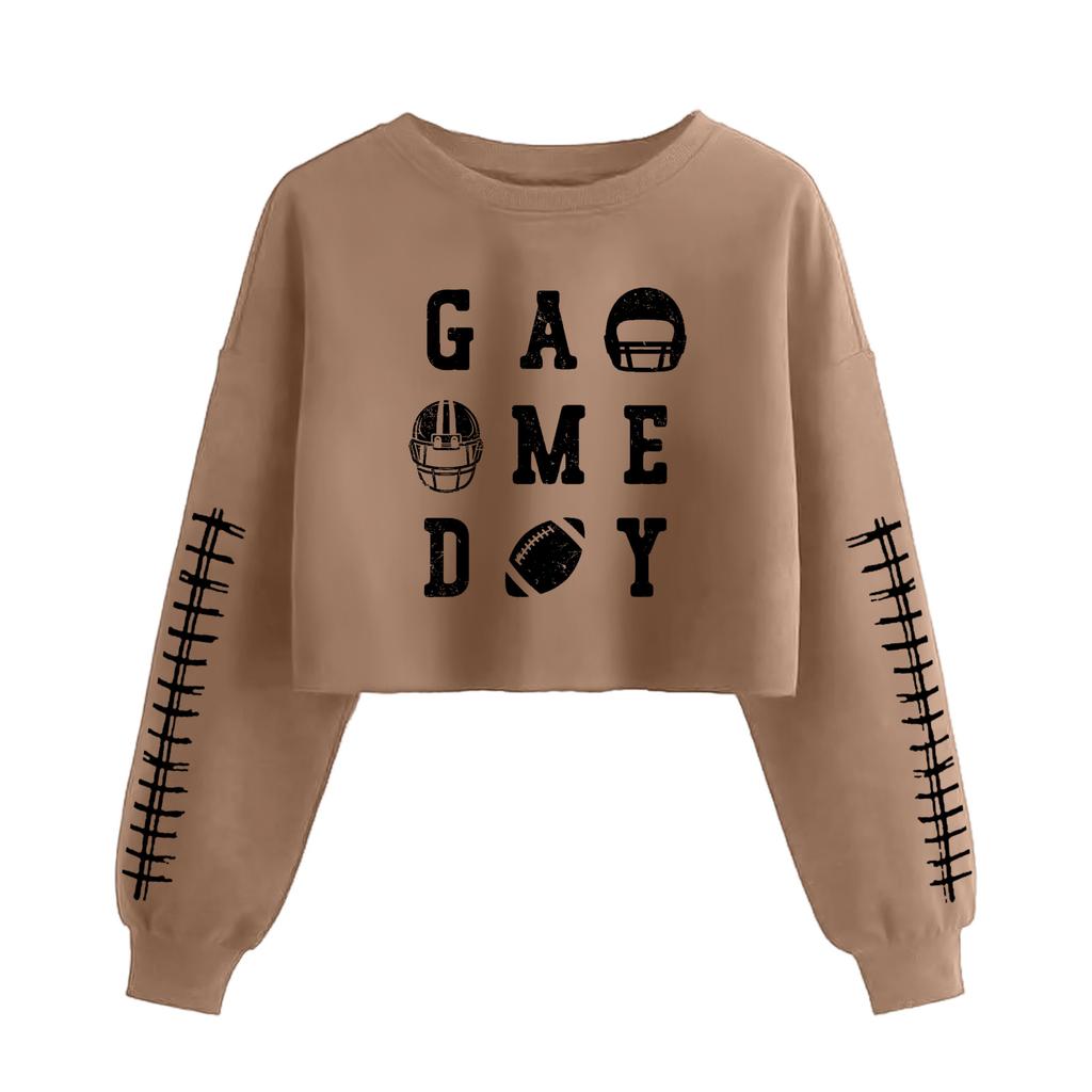 Women's Fashion Retro Printed Camedy Navel-baring Long-sleeved Pullover Sweatshirt