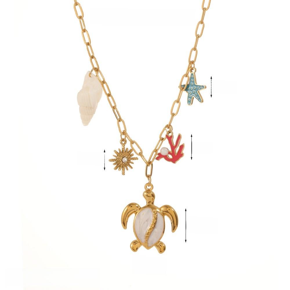 Ocean Style Starfish Shell Stainless Steel Necklace For Women With Geometric Design