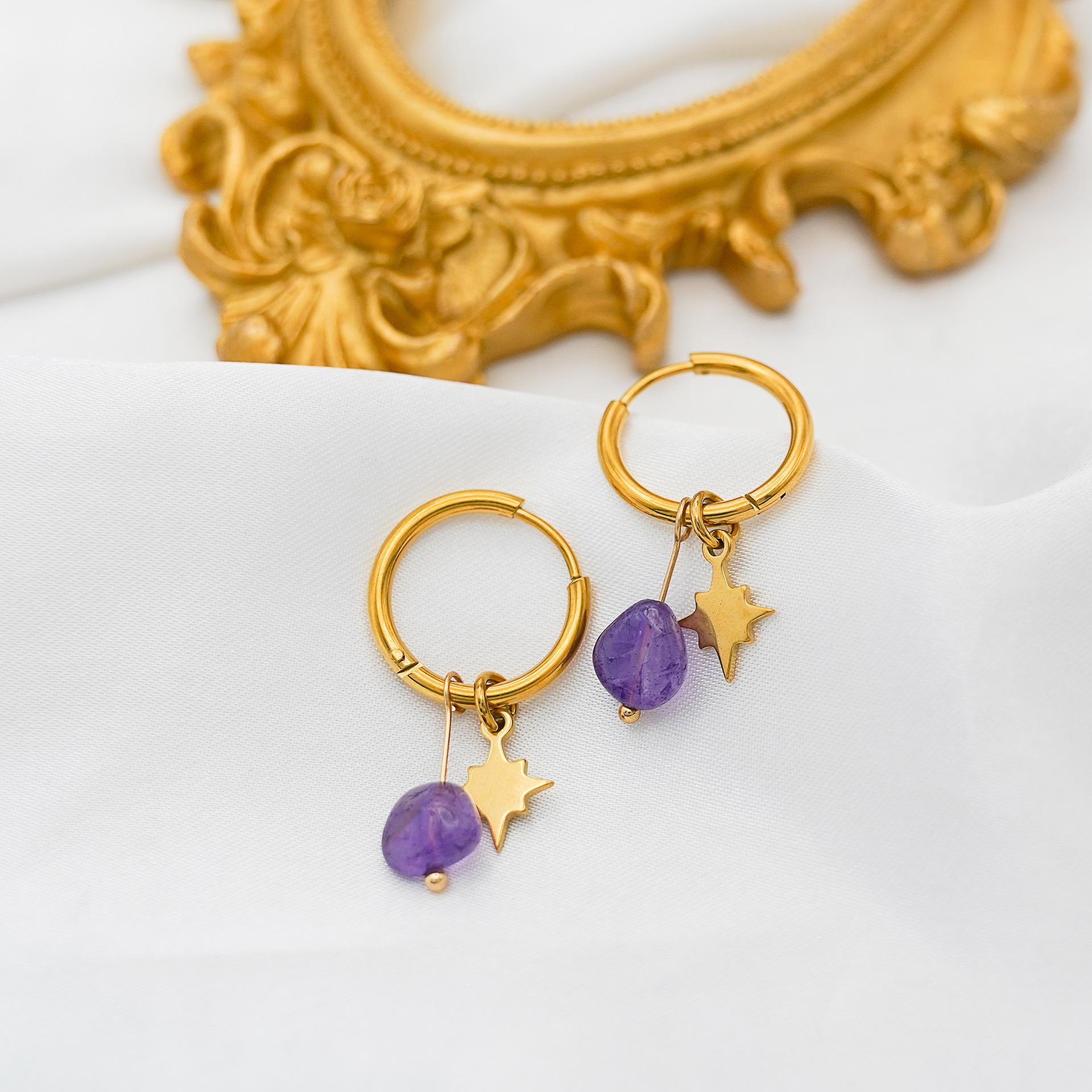 

Новые серьги из камня Tianhe, ювелирные изделия, нишевый дизайн, чувство, натуральный камень, октаграмма, кулон, титановая сталь, позолоченная застежка для ушей