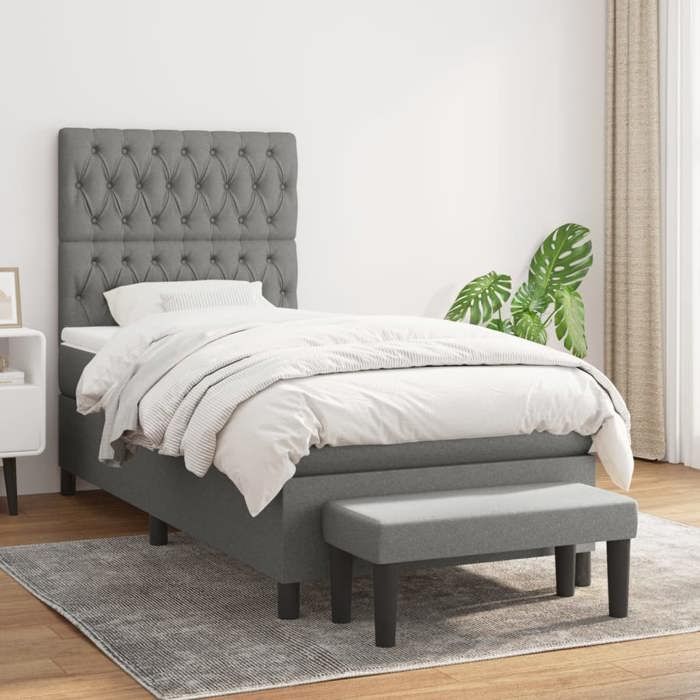 Maison Exclusive - Sommier à lattes de lit avec matelas Gris foncé 90x200 cm Tissu