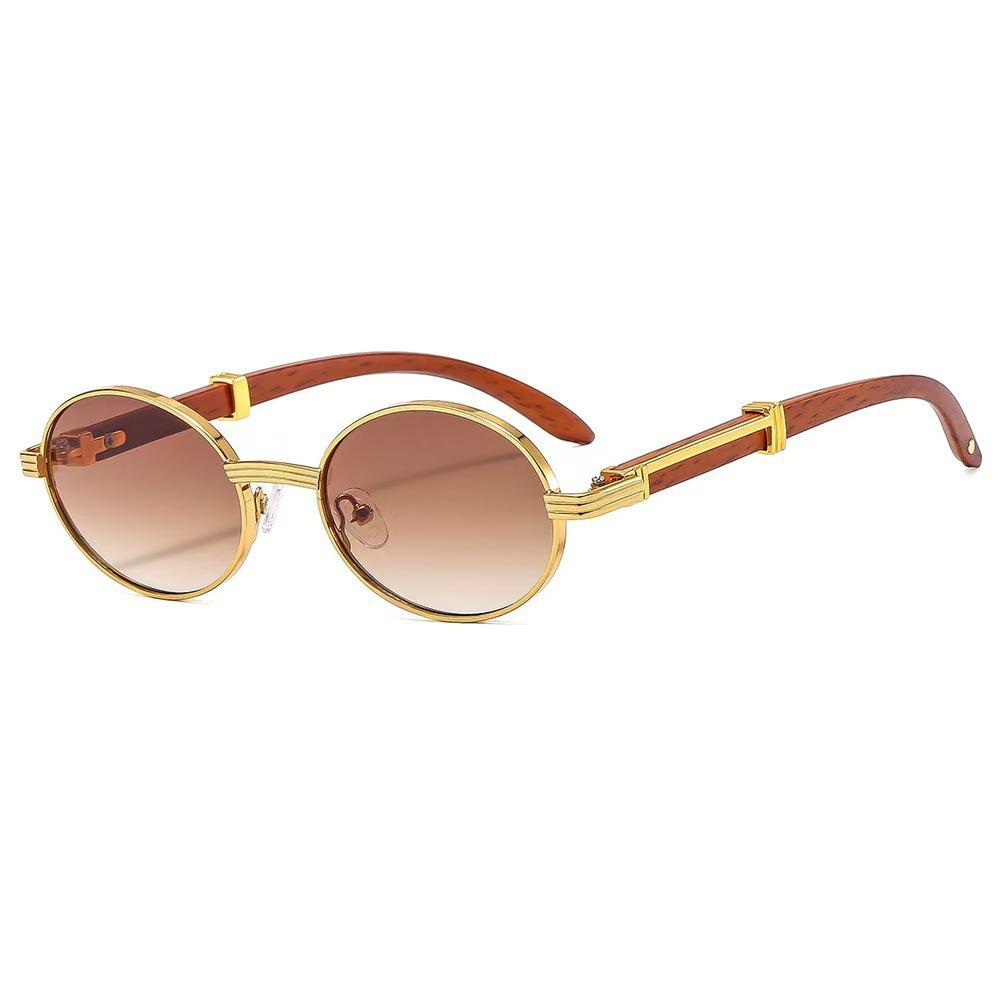 Oval Frame Imitation Wood Grain Adult Sunglasses With The Same Uv Protection Sunglasses