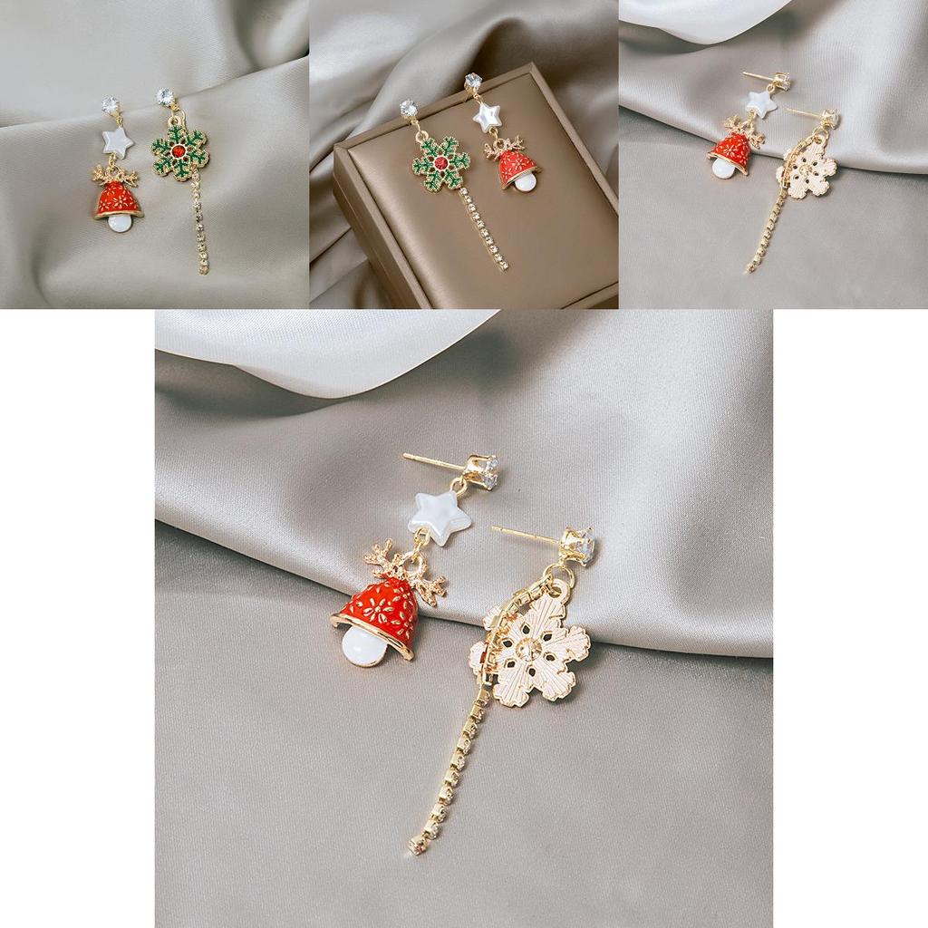 Christmas Snowflake Bell Long Earrings With Alloy Material For Holiday Party Wear