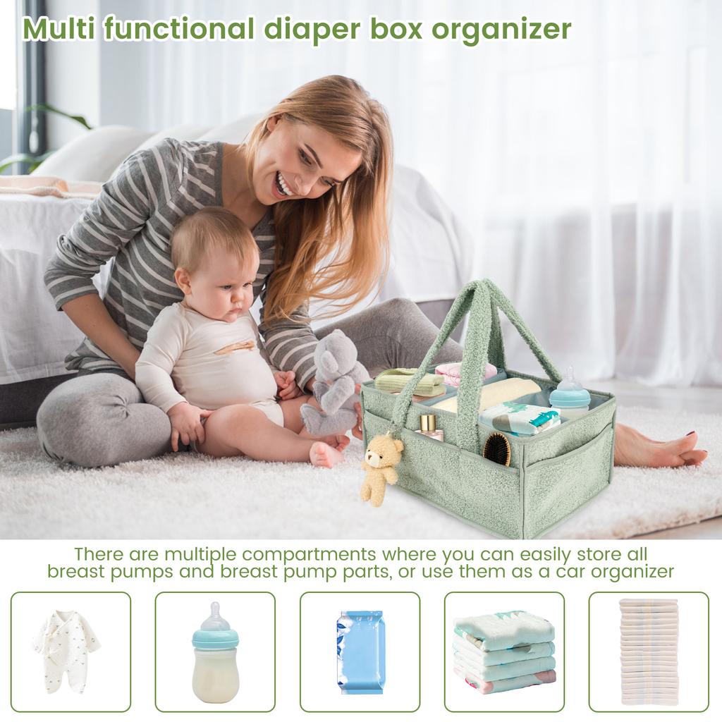 Baby Diaper Basket Portable Diaper Caddy Organizer with Removable Divider Multifunctional Baby Storage Basket for Changing Table