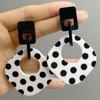 Rhombus Shape Vintage Polka Dot Earrings Lightweight Bohemian Style Geometric Acrylic Earrings Minimalist Black White