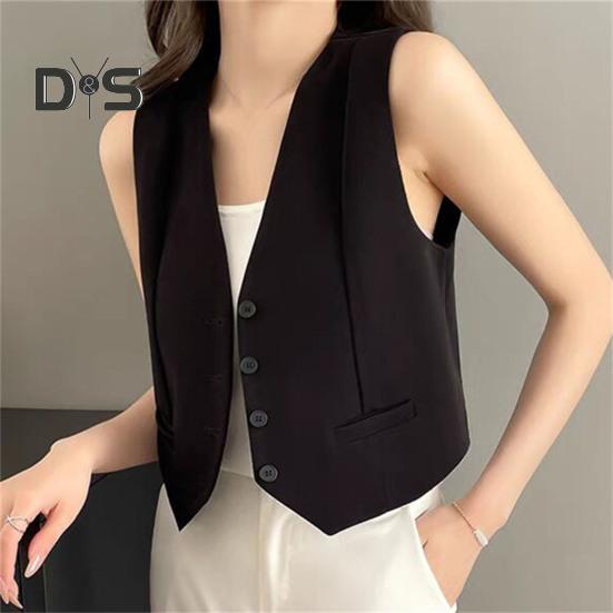 Women's Vest Top Sleeveless Suit Vest Single Breasted V-neck Waistcoat Dressy Casual Vest Jacket for Spring Summer
