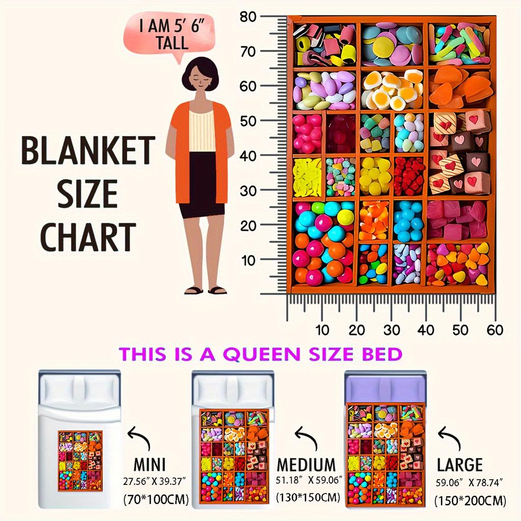 1Pc Cozy Candy Digital Print Throw Blanket - Contemporary Style, Soft Warm All-Season Knitted Polyester, Geometric Pattern, Idea